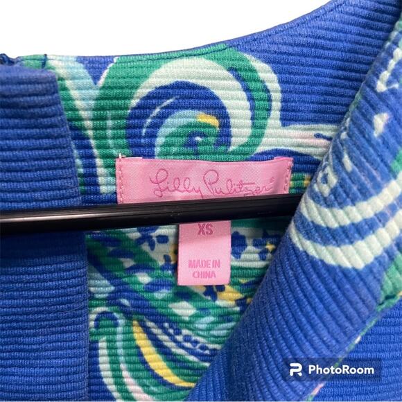 Lily Pulitzer Layton Blue Crush Shift Dress She Got Sole V-Neck Gold $198 XS - Picture 5 of 9